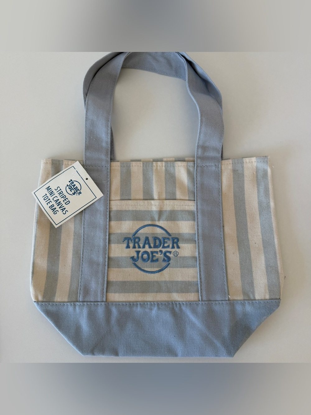 Trader Joe’s blue striped mini tote bag